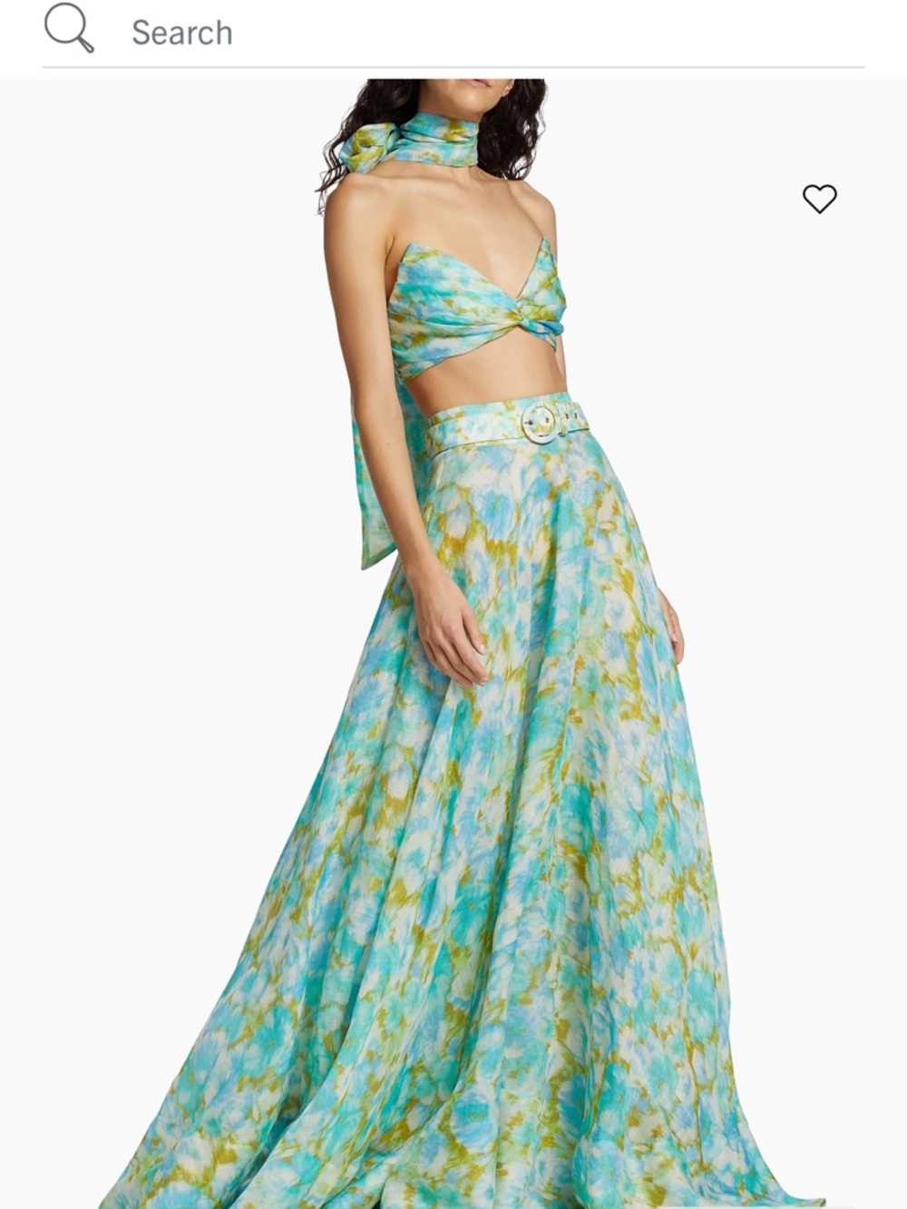 Zimmermann Aqua & Green Watercolor A-Line Maxi Skirt with Belt